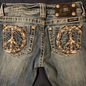 Miss Me Jeans Peace Sign Pockets Boot sz 25 Bling Jeans